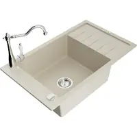 Mexen Elias granieten gootsteen 1-komor met afdruiprek en keukenkraan Carla, beige - 6511-69-670700-00