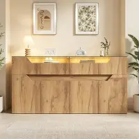 MODFU - Dressoir - 2 Laden En Deuren - Gehard Glazen Blad - Modern - Woonkamer Of Eetkamer - MDF - Naturel - 140 X 40 X 70 Cm