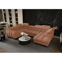 Fun-Möbel Zitmeubel met slaapbank BASTIEN, bekleed met stof Aragon in de kleur oranje, met een hocker aan de rechterkant