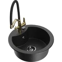 Mexen Diego granieten spoelbak 1-komorige met keukenkraan Duo, zwart/zilver metallic - 6512-73-671701-57-B