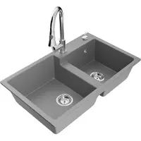 Mexen Tomas granieten spoelbak 2-kamer met keukenmengkraan Elia, grijs - 6516-71-670101-00