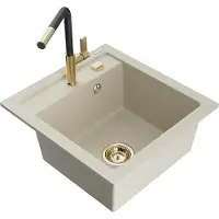 Mexen Vito granieten spoelbak met 1 kom en keukenmengkraan Flora, beige - 6503-69-670401-57-G