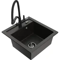 Mexen Vito granieten spoelbak 1-komorige met keukenmengkraan Duo, zwart/gouden metallic - 6503-75-671701-70-B