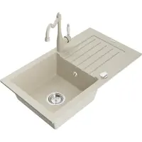 Mexen Pablo granieten spoelbak 1-komorige met afdruiprek en keukenkraan Carla, beige - 6510-69-670700-69