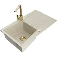 Mexen Cesar granieten gootsteen 1-kompartment met afdruiprek en keukenmengkraan Rita, beige - 6514-69-670300-50