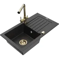 Mexen Pablo granieten spoelbak met 1 bak, afdruiprek en Duero keukenkraan, zwart/zilver metallic - 6510-73-671600-50