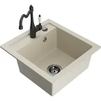 Mexen Vito granieten gootsteen 1-komor met keukenmengkraan Carla, beige - 6503-69-670700-70