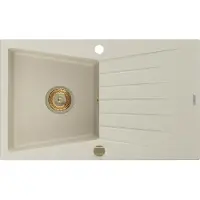 Mexen Cesar granieten spoelbak 1-komerig met afdruiprek 775 x 470 , beige, gouden sifon - 6514771010-69-G
