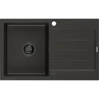 Mexen Bruno granieten spoelbak 1-komors met afdruiprek 795 x 495 , zwart/goud metallic, zwarte sifon - 6513791010-75-B