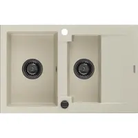 Mexen Gaspar granieten gootsteen 1,5-kamerig met afdruiprek 737 x 475 , beige, zwarte sifon - 6507731505-69-B