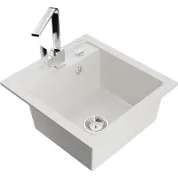 Mexen Vito granieten spoelbak met 1 bak en Rita keukenkraan, wit - 6503-20-670300-00