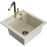 Mexen Vito granieten spoelbak 1-komor met keukenkraan Flora, beige - 6503-69-670401-57-B