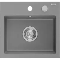 Mexen Milo granieten gootsteen 1-komor 435 x 410 , grijs, sifon chroom - 6505441000-71
