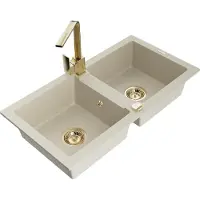 Mexen Mario granieten spoelbak met 2 koen en keukenkraan Rita, beige - 6504-69-670300-50