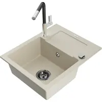 Mexen Enzo granieten gootsteen 1-komers met afdruiprek en keukenmengkraan Flora, beige - 6506-69-670401-07-B
