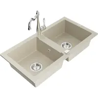 Mexen Mario granieten gootsteen 2-kamer met keukenmengkraan Carla, beige - 6504-69-670700-00