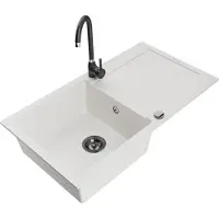 Mexen Leo granieten spoelbak 1-komorige met afdruiprek en keukenkraan Telma, wit - 6501-20-670200-70