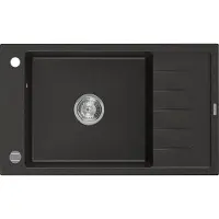 Mexen Elias granieten spoelbak 1-kompartment met druiprek 795 x 480 , zwart/goud metallic, chrom sifon - 6511791005-75