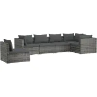 vidaXL 6-delige Loungeset met kussens poly rattan grijs