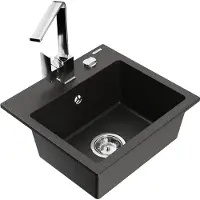 Mexen Milo granieten gootsteen 1-kompartement met keukenmengkraan Rita, zwart/gouden metallic - 6505-75-670300-00
