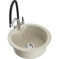 Mexen Diego granieten gootsteen 1-komorige met keukenmengkraan Duo, beige - 6512-69-671701-07