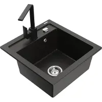 Mexen Vito granieten spoelbak 1-komors met keukenmengkraan Rita, zwart/goud metallic - 6503-75-670300-70