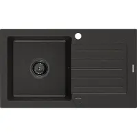 Mexen Pablo granieten gootsteen 1-komor met afdruipplaat 752 x 436 , zwart/goud metallic, zwarte sifon - 6510751010-75-B
