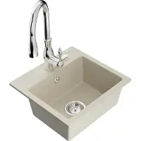 Mexen Milo granieten spoelbak, 1-komors met keukenmengkraan Savita, beige - 6505-69-672601-00