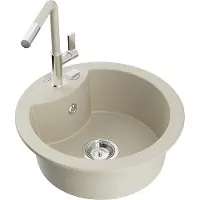 Mexen Diego granieten spoelbak 1-komps met keukenmengkraan Flora, beige - 6512-69-670401-09