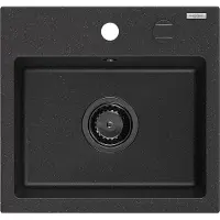 Mexen Milo granieten spoelbak 1-kamer 435 x 410 , zwart/zilver metallic, zwarte sifon - 6505441000-73-B