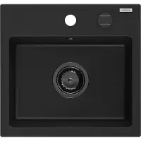 Mexen Milo granieten gootsteen 1-komerig 435 x 410 , zwart, zwarte sifon - 6505441000-77-B