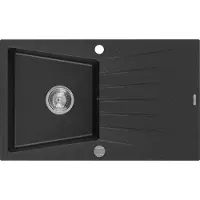 Mexen Cesar granieten gootsteen 1-kompartment met afdruiprek 775 x 470 , zwart/zilveren metallic, chrom sifon - 6514771010-73