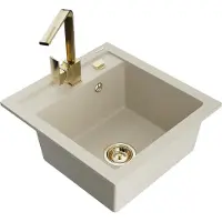 Mexen Vito granieten spoelbak 1-komors met keukenmengkraan Rita, beige - 6503-69-670300-50
