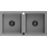 Mexen Mario granieten gootsteen 2-kamer 820 x 436 , grijs, zwarte sifon - 6504822000-71-B