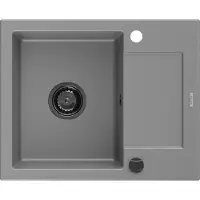 Mexen Enzo granieten spoelbak 1-komoers met afdruiprek 576 x 465 , grijs, zwarte sifon - 6506571005-71-B