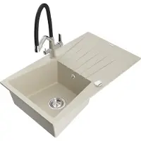 Mexen Cesar granieten spoelbak met 1 kom en afdruiprek en keukenmengkraan Duo, beige - 6514-69-671701-07