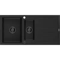 Mexen Andres granieten spoelbak 1,5-komorige met afdruipplaat 1000 x 500 zwart, zwarte sifon - 6515101510-77-B