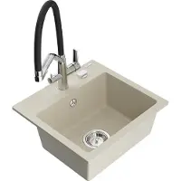 Mexen Milo granieten spoelbak 1-komor met keukenmengkraan Duo, beige - 6505-69-671701-07