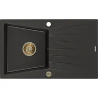Mexen Cesar granieten spoelbak 1-komerig met afdruiprek 775 x 470 , zwart/gouden metallic, gouden sifon - 6514771010-75-G