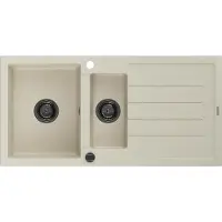 Mexen Andres 1,5-koer granieten gootsteen met afdruiprek 1000 x 500 , beige, zwarte sifon - 6515101510-69-B