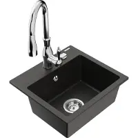 Mexen Milo granieten gootsteen 1-komorige met keukenkraan Savita, zwart/gouden metallic- 6505-75-672601-00