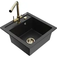 Mexen Vito granieten gootsteen 1-komor met keukenkraan Duero, zwart/zilver metallic - 6503-73-671600-50