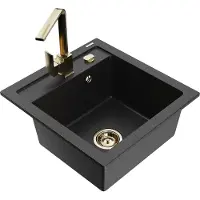 Mexen Vito granieten gootsteen 1-komor met keukenmengkraan Rita, zwart/zilver metallic - 6503-73-670300-50