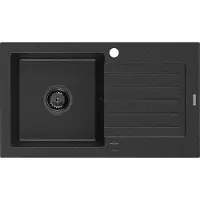 Mexen Pablo eenkoms granieten gootsteen met afdruiprek 752 x 436 , zwart/zilveren metallic, zwarte sifon - 6510751010-73-B