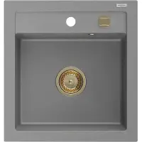 Mexen Vito granieten gootsteen 1-komerig 520 x 490 , grijs, gouden sifon - 6503521000-71-G