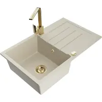 Mexen Bruno granieten gootsteen 1-komorige met afdruiprek en keukenmengkraan Rita, beige - 6513-69-670300-50