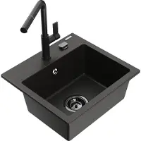 Mexen Milo granieten spoelbak 1-komorige met keukenmengkraan Flora, zwart/goud metallic - 6505-75-670401-70-B