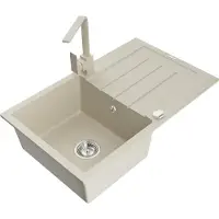 Mexen Bruno granieten spoelbak 1-komor met afdruiprek en keukenmengkraan Rita, beige - 6513-69-670300-69