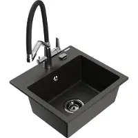 Mexen Milo granieten spoelbak 1-komerig met keukenmengkraan Duo, zwart/gouden metallic - 6505-75-671701-07-B