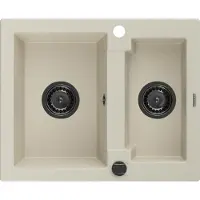 Mexen Carlos granieten spoelbak 1,5-komor 582 x 475 , beige, zwarte sifon - 6518581500-69-B